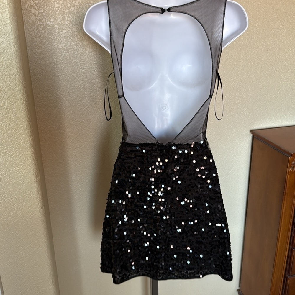 BCBG Max Azria Illusion mesh black sequined cocktail dress size XS - Picture 7 of 15